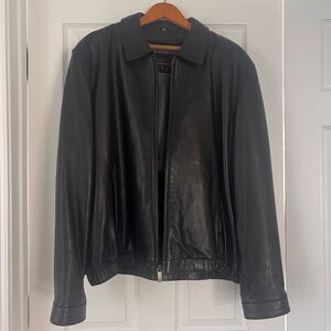 Johnston & Murphy Men's Black Leather Bomber Jacket
